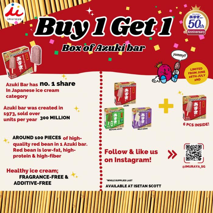 Isetan Scotts Supermarket Buy 1 Get 1 Box of Azuki Bar Promotion (26 Jun 2023 - 2 Jul 2023) Isetan Scotts Supermarket Buy 1 Get 1 Box of Azuki Bar Promotion (26 Jun 2023 - 2 Jul 2023)