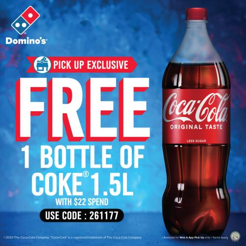 Domino's Pizza FREE 1.5L Bottle of Coke Promotion Domino's Pizza FREE 1.5L Bottle of Coke Promotion