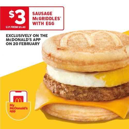 McDonald's Sausage McGriddles With Egg Promotion only RM3 (20 Feb 2020) McDonald's Sausage McGriddles With Egg Promotion only RM3 (20 Feb 2020)