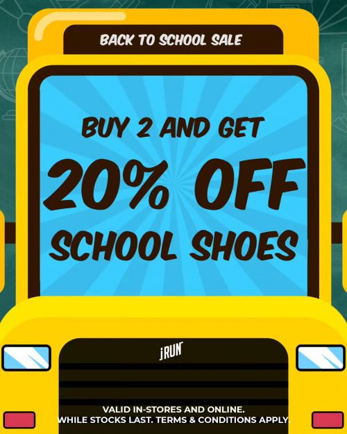 I Run Back To School Sale: Buy 2 or More and Get 20% OFF School Shoes (1 Dec 2023 - 7 Jan 2024) I Run Back To School Sale: Buy 2 or More and Get 20% OFF School Shoes (1 Dec 2023 - 7 Jan 2024)