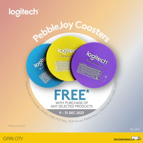 Gain City Logitech FREE PebbleJoy Coasters from 9 Dec 2023 until 31 Dec 2023 Gain City Logitech FREE PebbleJoy Coasters from 9 Dec 2023 until 31 Dec 2023