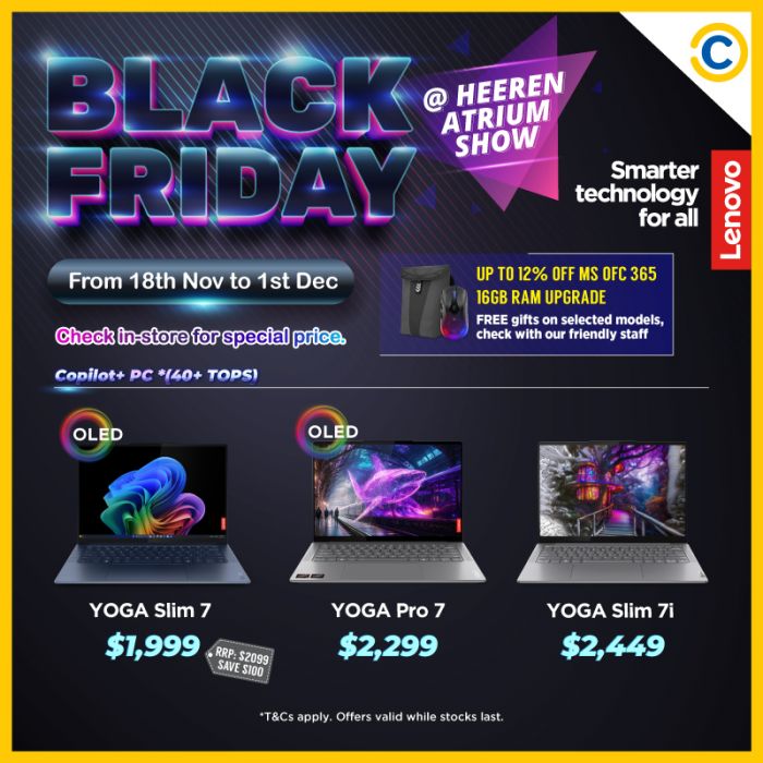Lenovo Black Friday Sale at Heeren COURTS: Up to 12% Off & Free Gifts (18 Nov 2024 - 1 Dec 2024) Lenovo Black Friday Sale at Heeren COURTS: Up to 12% Off & Free Gifts (18 Nov 2024 - 1 Dec 2024)