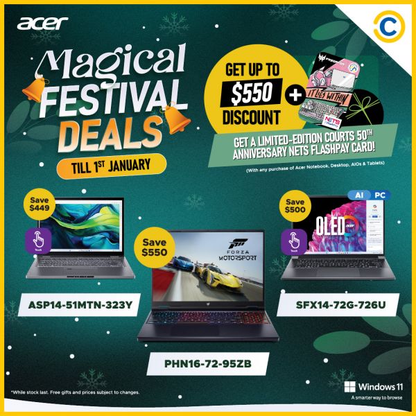 COURTS Acer Promotion: Save Up to $550 + Exclusive Perks (until 1 Jan 2025) COURTS Acer Promotion: Save Up to $550 + Exclusive Perks (until 1 Jan 2025)