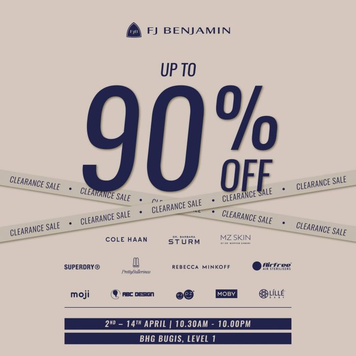 FJ Benjamin Clearance Sale at BHG Bugis: Up to 90% OFF on Top Brands (2–14 Apr 2025) FJ Benjamin Clearance Sale at BHG Bugis: Up to 90% OFF on Top Brands (2–14 Apr 2025)