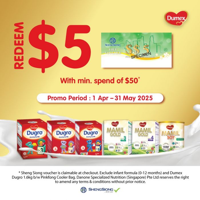 Sheng Siong Dumex Promotion: Spend $50 Get $5 Voucher (1 Apr - 31 May 2025) Sheng Siong Dumex Promotion: Spend $50 Get $5 Voucher (1 Apr - 31 May 2025)