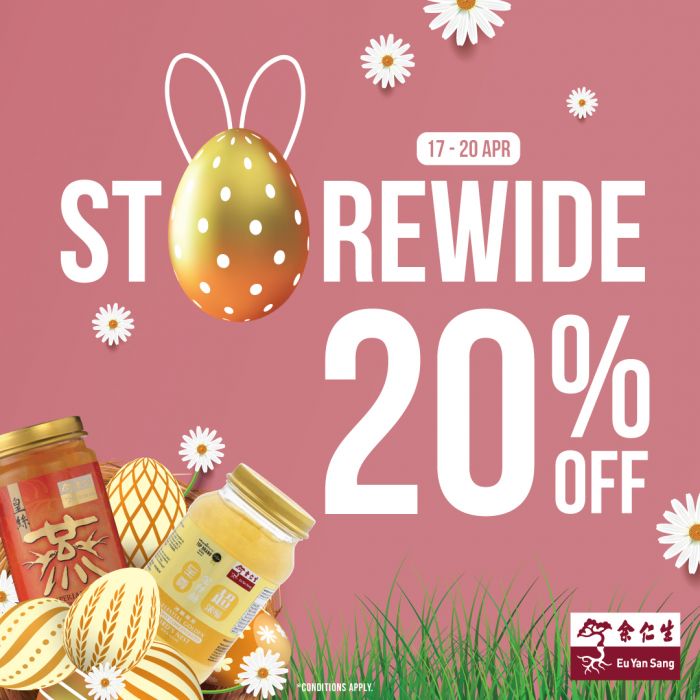 Eu Yan Sang Easter Promotion Singapore – 20% Storewide Discount from 17 to 20 April 2025 Eu Yan Sang Easter Promotion Singapore – 20% Storewide Discount from 17 to 20 April 2025