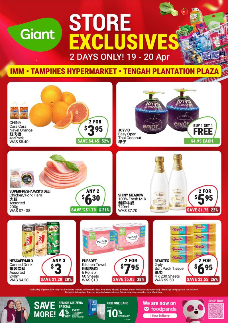 Giant IMM, Tampines & Tengah Promotion: 2-Day Deals with Up to 52% Off (19–20 Apr 2025) Giant IMM, Tampines & Tengah Promotion: 2-Day Deals with Up to 52% Off (19–20 Apr 2025)