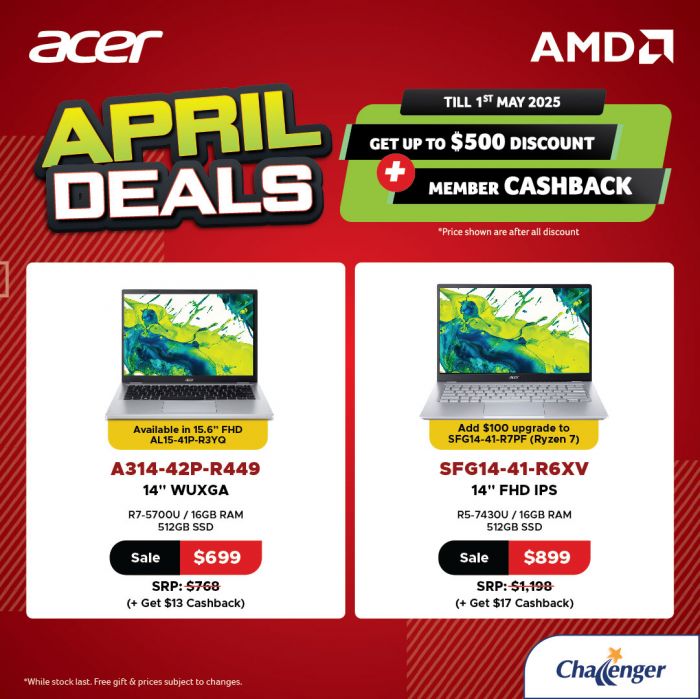 Challenger Acer Notebook Promotion 2025 – Massive Tech Discounts Till 1 May Challenger Acer Notebook Promotion 2025 – Massive Tech Discounts Till 1 May