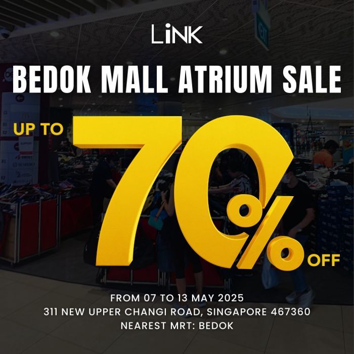 Massive Bedok Mall LINK Atrium Sale: Up to 70% OFF Adidas, Puma, Under Armour (7–13 May 2025) Massive Bedok Mall LINK Atrium Sale: Up to 70% OFF Adidas, Puma, Under Armour (7–13 May 2025)