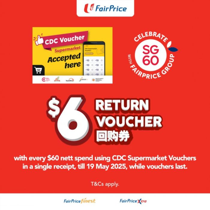 NTUC FairPrice CDC Voucher Promo: Get $6 Return Voucher with $60 Spend! (Till 19 May 2025) NTUC FairPrice CDC Voucher Promo: Get $6 Return Voucher with $60 Spend! (Till 19 May 2025)