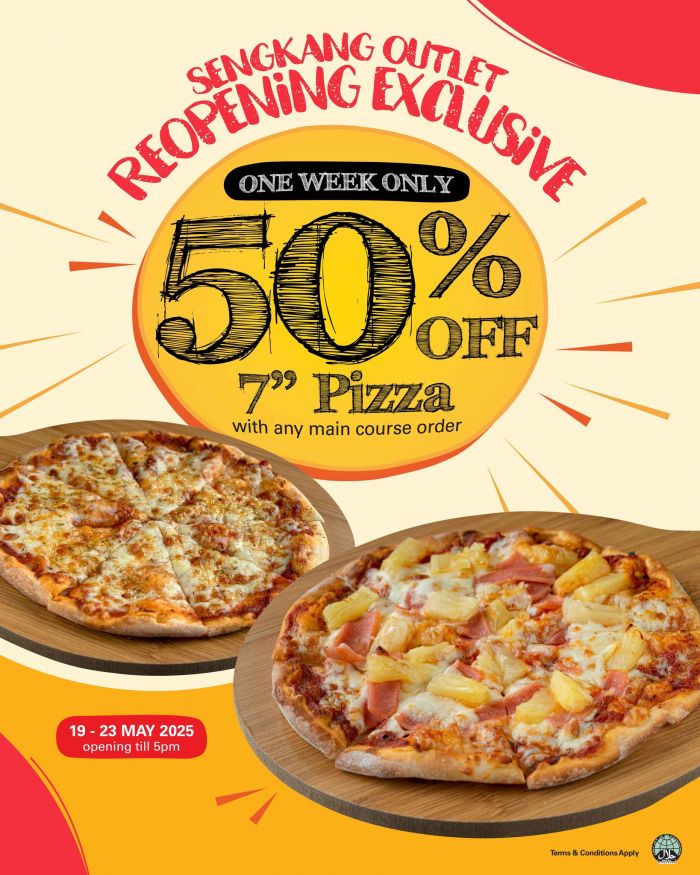 PastaMania Sengkang Reopening Exclusive: 50% Off Any 7" Pizza (19-23 May 2025) PastaMania Sengkang Reopening Exclusive: 50% Off Any 7" Pizza (19-23 May 2025)