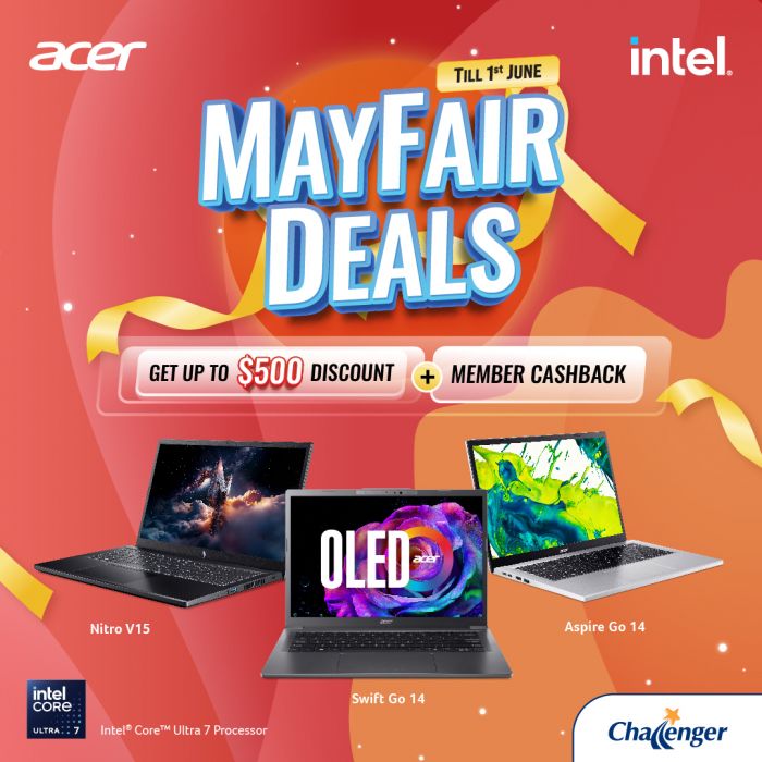 Challenger Acer Mayfair Deals: Up to $500 Off, Member Cashback & Latest Laptops (Till 1 June 2025) Challenger Acer Mayfair Deals: Up to $500 Off, Member Cashback & Latest Laptops (Till 1 June 2025)