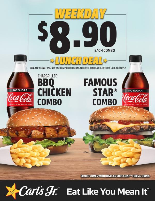 Carl's Jr. Weekday Lunch Deal @ $8.90 Promotion Carl's Jr. Weekday Lunch Deal @ $8.90 Promotion