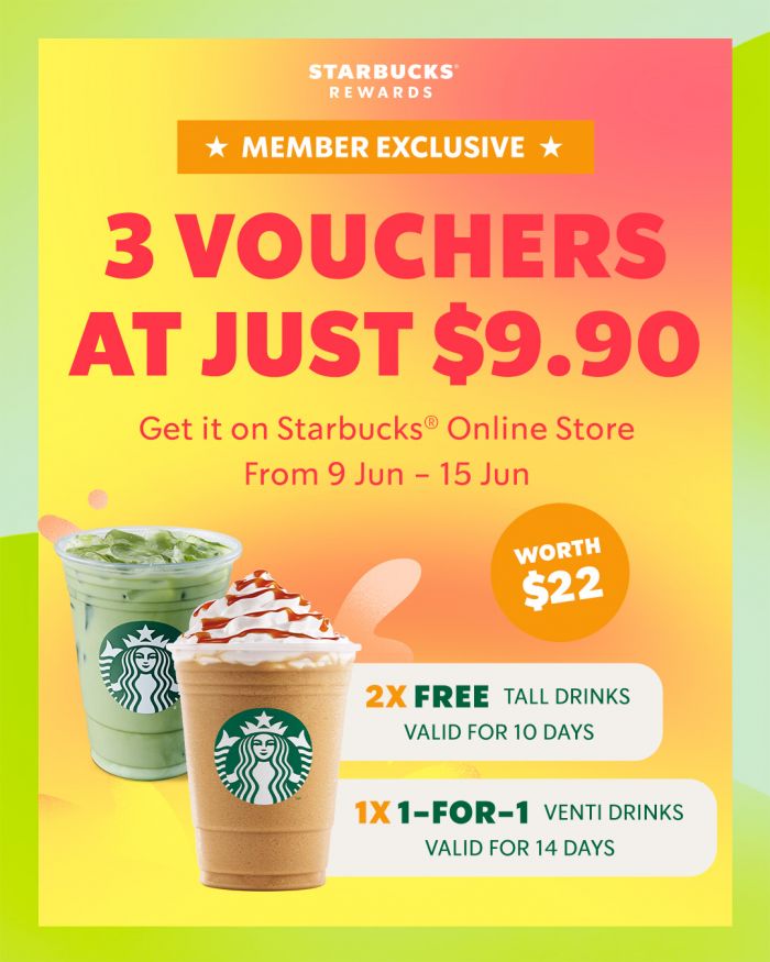 Starbucks Singapore: Exclusive Member Deal - Get 3 Vouchers (Worth $22) for Just $9.90! Starbucks Singapore: Exclusive Member Deal - Get 3 Vouchers (Worth $22) for Just $9.90!