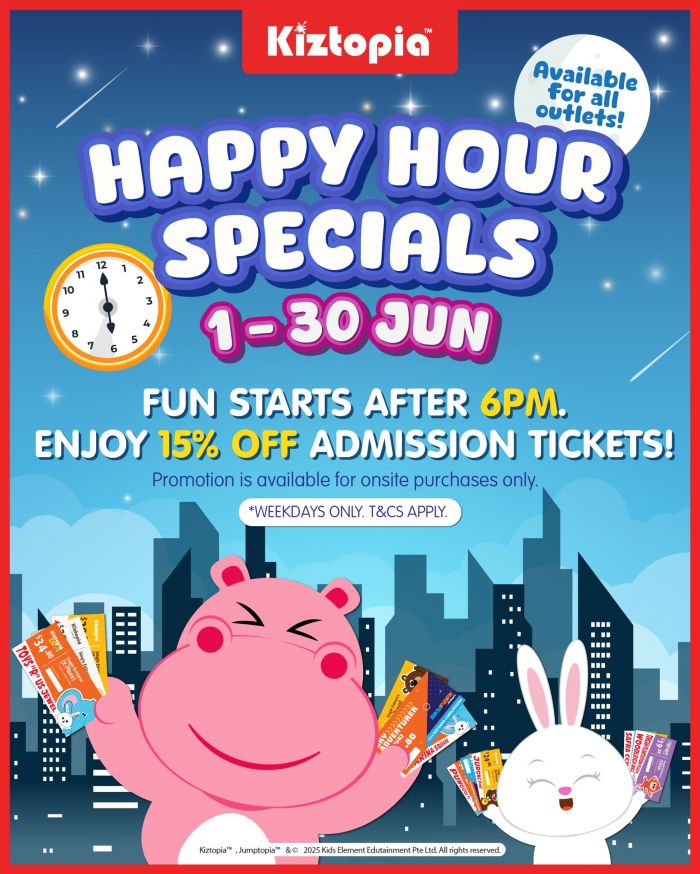 Kiztopia Happy Hour Promotion - 15% OFF Tickets (1-30 Jun 2025) Kiztopia Happy Hour Promotion - 15% OFF Tickets (1-30 Jun 2025)