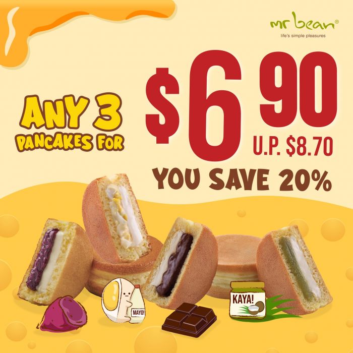 Mr Bean Pancakes Promotion: Any 3 for $6.90 (Save 20%) in Singapore! Mr Bean Pancakes Promotion: Any 3 for $6.90 (Save 20%) in Singapore!
