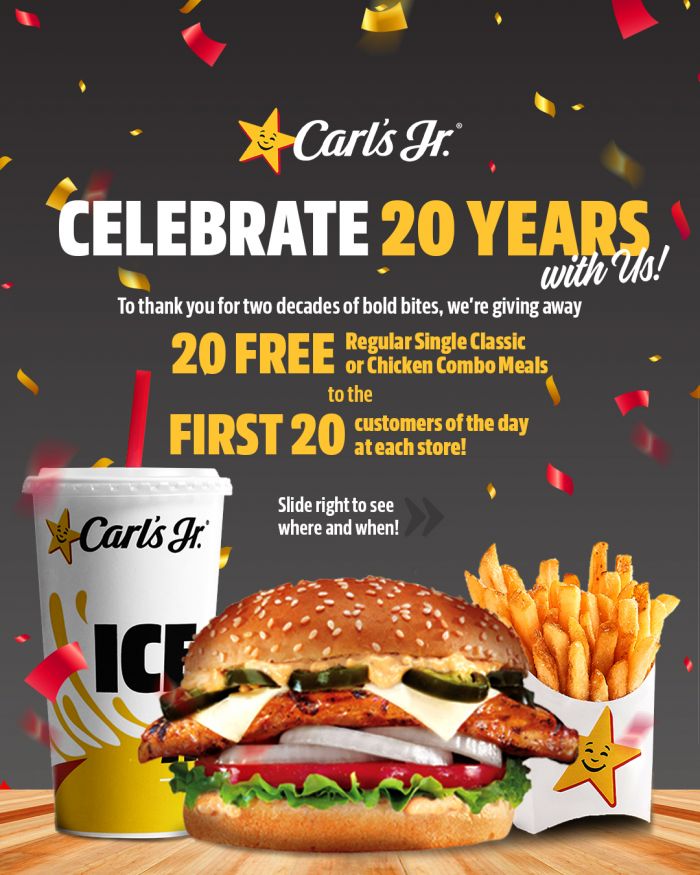 Carl's Jr. Singapore 20th Anniversary Promotion (20-23 June 2025) Carl's Jr. Singapore 20th Anniversary Promotion (20-23 June 2025)