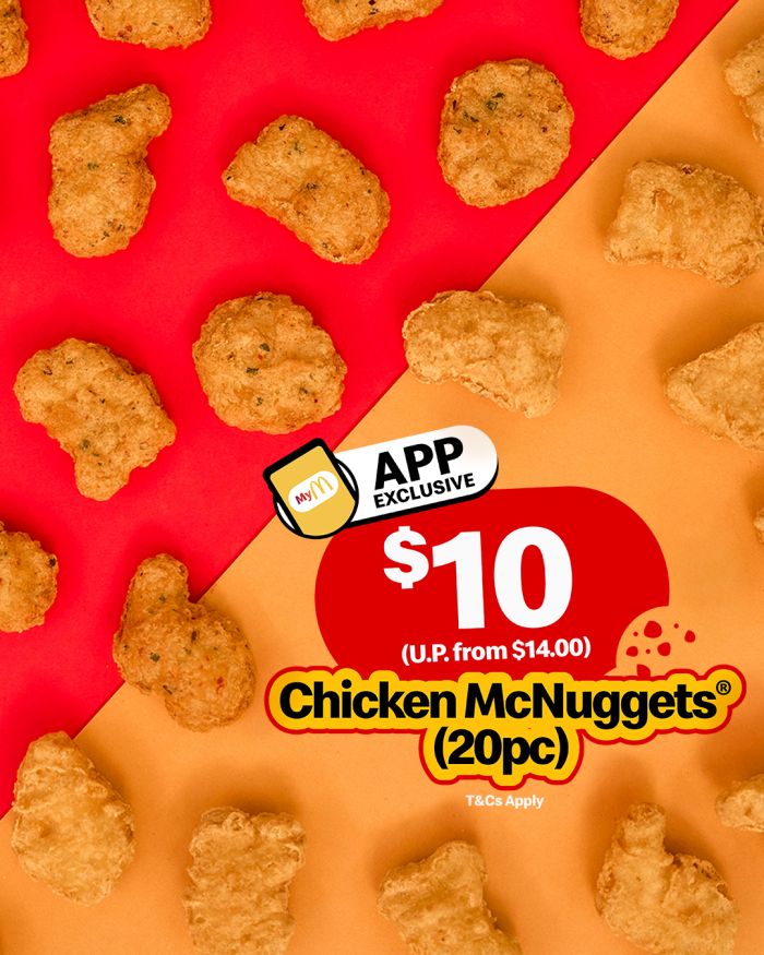 McDonald's Singapore: 20pc Chicken McNuggets for just $10 (U.P. from $14) – App Exclusive! McDonald's Singapore: 20pc Chicken McNuggets for just $10 (U.P. from $14) – App Exclusive!
