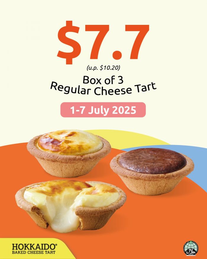 Hokkaido Baked Cheese Tart 7.7 Sale – Box of 3 for $7.70 (1–7 July 2025) Hokkaido Baked Cheese Tart 7.7 Sale – Box of 3 for $7.70 (1–7 July 2025)
