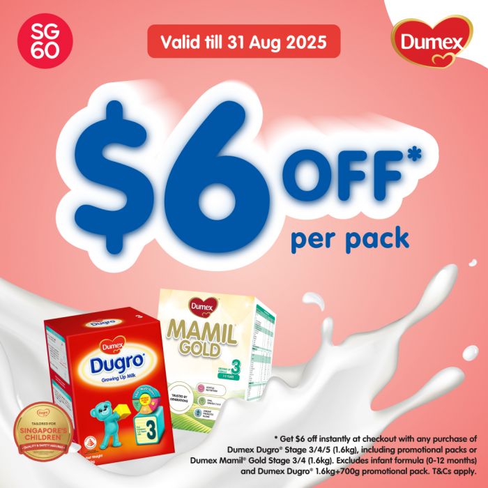Sheng Siong Dumex SG60 Promotion: $6 OFF Dumex & Mamil Gold Formula Milk (Till 31 August 2025) Sheng Siong Dumex SG60 Promotion: $6 OFF Dumex & Mamil Gold Formula Milk (Till 31 August 2025)