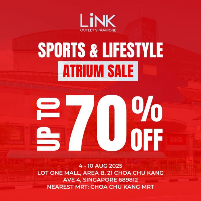 LINK Sports & Lifestyle Atrium Sale at Lot 1: Up to 70% Off Adidas, Under Armour & More (4-10 Aug 2025) LINK Sports & Lifestyle Atrium Sale at Lot 1: Up to 70% Off Adidas, Under Armour & More (4-10 Aug 2025)