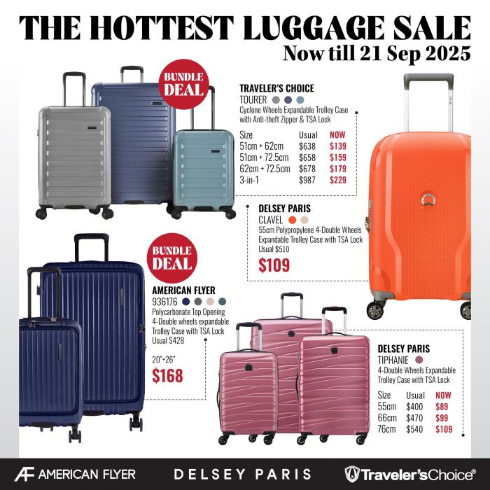 Isetan Hottest Luggage Sale: Delsey, American Flyer, Traveler’s Choice Deals | Until 21 Sep 2025 Isetan Hottest Luggage Sale: Delsey, American Flyer, Traveler’s Choice Deals | Until 21 Sep 2025