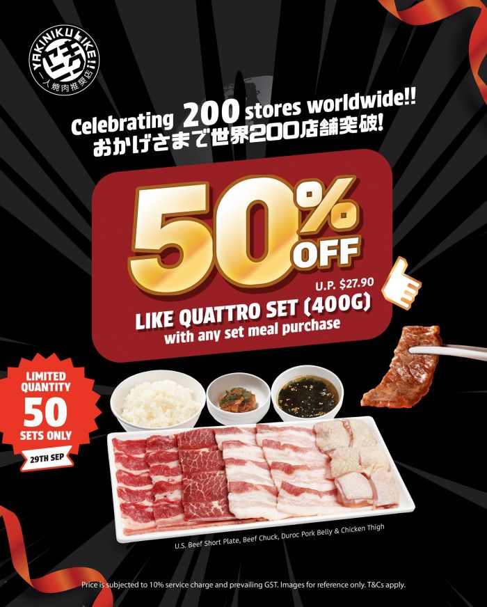 Yakiniku LIKE 50% OFF LIKE Quattro Set Promotion (29 Sep 2025) Yakiniku LIKE 50% OFF LIKE Quattro Set Promotion (29 Sep 2025)