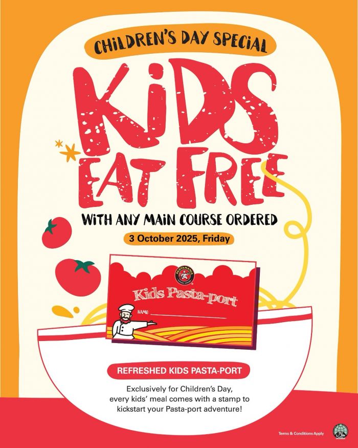 PastaMania Children’s Day Promotion: Kids Eat Free with Main Course Order (3 October 2025) PastaMania Children’s Day Promotion: Kids Eat Free with Main Course Order (3 October 2025)