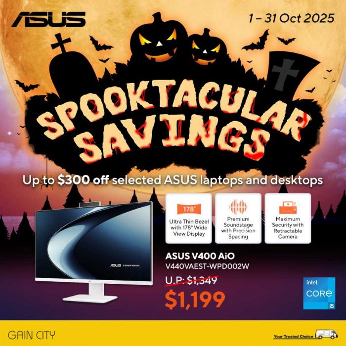 Gain City ASUS Halloween Promotion: Spooktacular Savings on Laptops & Desktops (1–31 Oct 2025) Gain City ASUS Halloween Promotion: Spooktacular Savings on Laptops & Desktops (1–31 Oct 2025)
