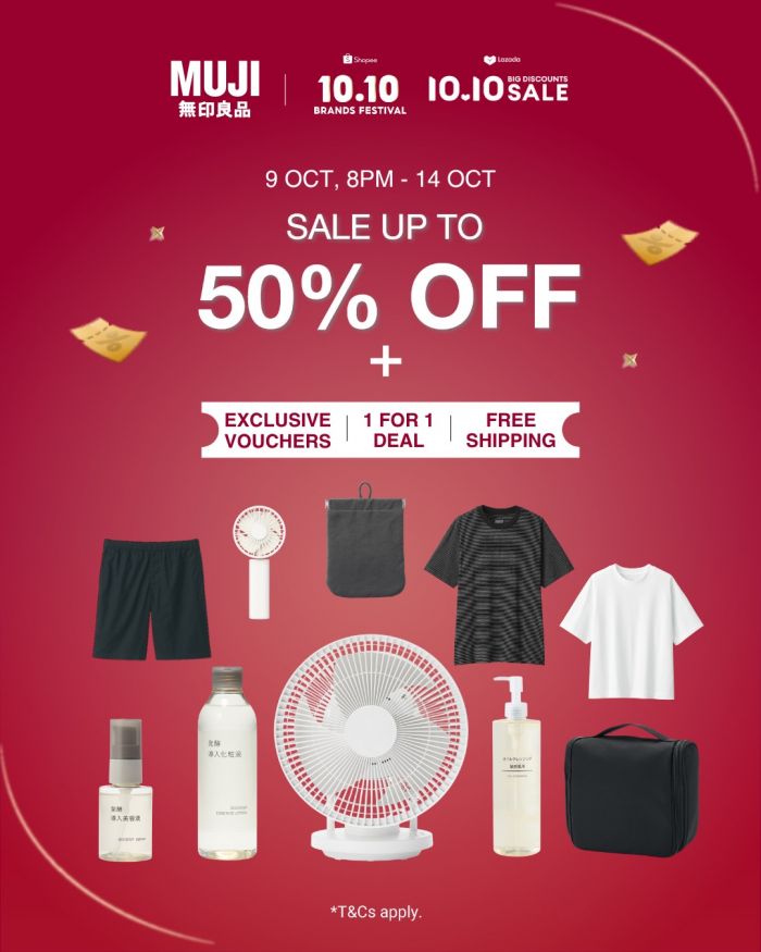 MUJI 10.10 Sale on Shopee & Lazada: Up to 50% Off, 1-for-1 Deals & Free Shipping (9–14 Oct 2025) MUJI 10.10 Sale on Shopee & Lazada: Up to 50% Off, 1-for-1 Deals & Free Shipping (9–14 Oct 2025)
