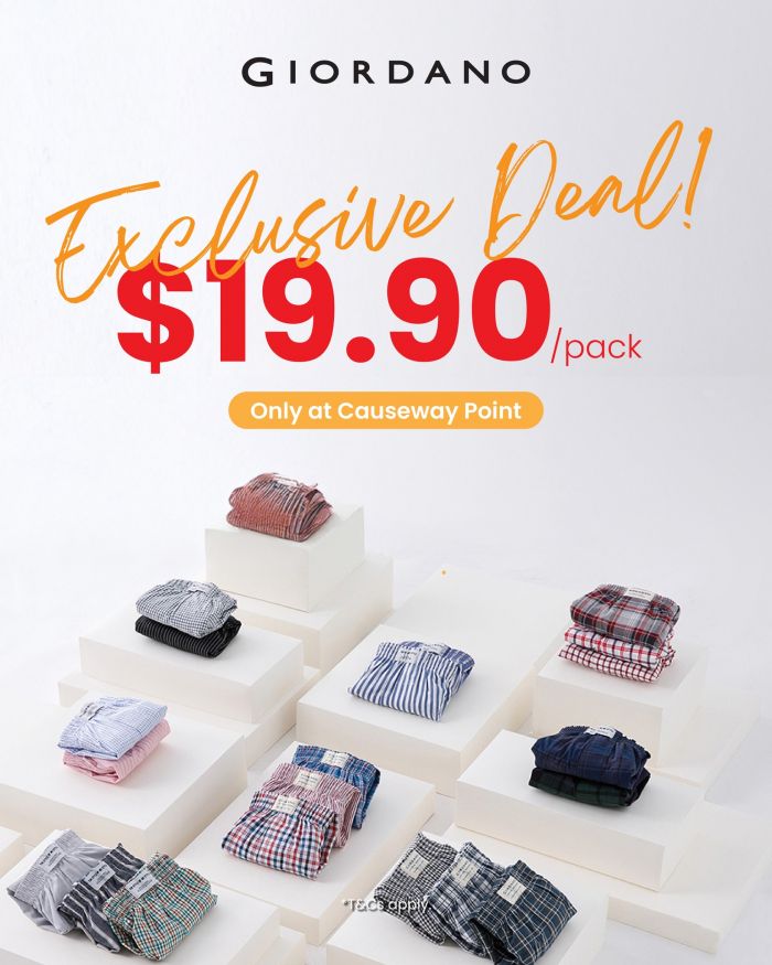 Giordano Causeway Point Promotion: $19.90 Undergarments Pack (Until 31 Oct 2025) Giordano Causeway Point Promotion: $19.90 Undergarments Pack (Until 31 Oct 2025)