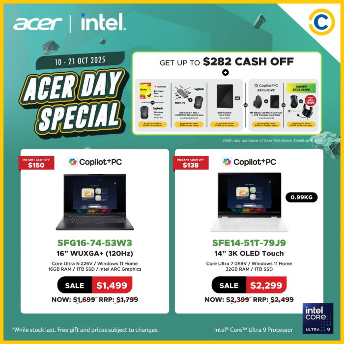 COURTS Acer Day Special: Up to $282 Cash Off Laptops (10–21 Oct 2025) COURTS Acer Day Special: Up to $282 Cash Off Laptops (10–21 Oct 2025)