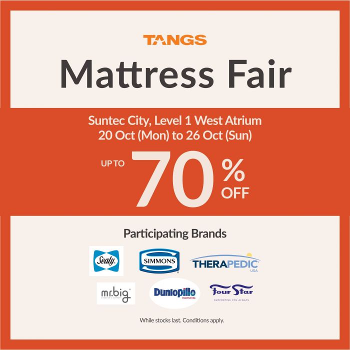 TANGS Mattress Fair: Up to 70% Off Top Brands (20–26 Oct 2025) TANGS Mattress Fair: Up to 70% Off Top Brands (20–26 Oct 2025)