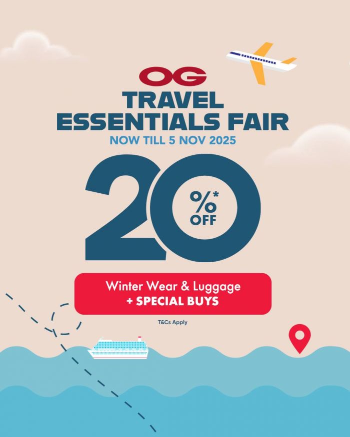 OG Travel Essentials Fair: 20% OFF Winter Wear & Luggage (until 5 November 2025) OG Travel Essentials Fair: 20% OFF Winter Wear & Luggage (until 5 November 2025)