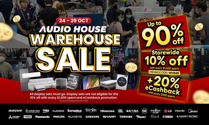 Audio House Warehouse Sale: Up to 90% Off Electronics (24-29 Oct 2025) Audio House Warehouse Sale: Up to 90% Off Electronics (24-29 Oct 2025)