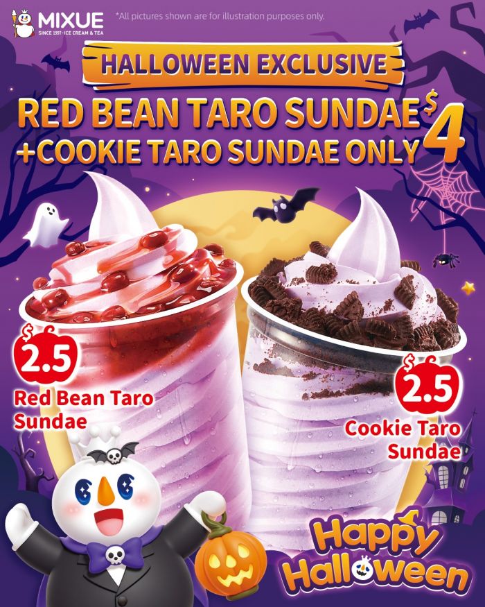 Mixue Halloween Promotion: Red Bean Taro Sundae + Cookie Taro Sundae (25–31 Oct 2025) Mixue Halloween Promotion: Red Bean Taro Sundae + Cookie Taro Sundae (25–31 Oct 2025)