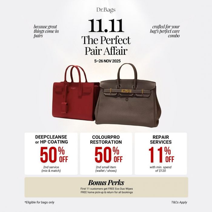 Dr.Bags 11.11 Sale: The Perfect Pair Affair with 50% Off Services (5–26 Nov 2025) Dr.Bags 11.11 Sale: The Perfect Pair Affair with 50% Off Services (5–26 Nov 2025)