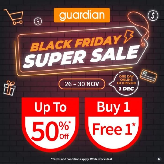 Guardian Black Friday Super Sale: Up to 50% Off & Buy 1 Get 1 Deals (26–30 Nov 2025) Guardian Black Friday Super Sale: Up to 50% Off & Buy 1 Get 1 Deals (26–30 Nov 2025)