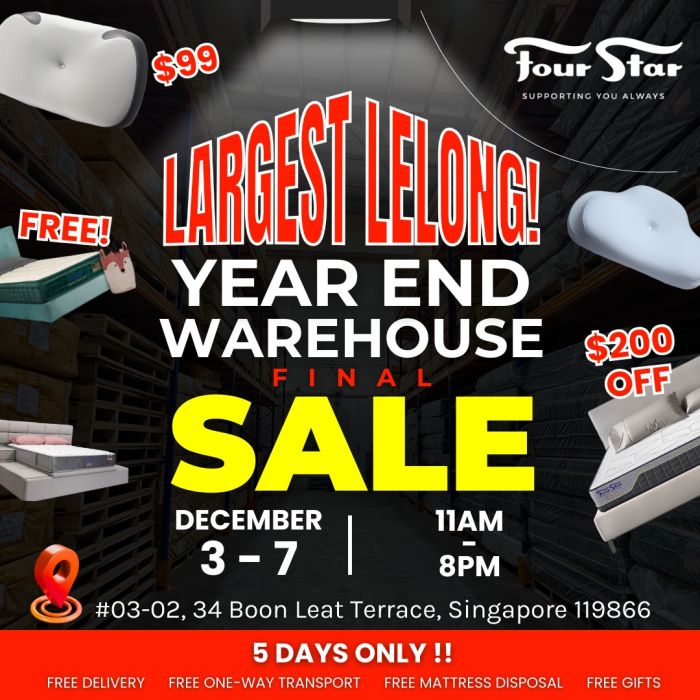 Four Star Year End Warehouse Sale: Mattress & Bedding Deals (3–7 Dec 2025) Four Star Year End Warehouse Sale: Mattress & Bedding Deals (3–7 Dec 2025)