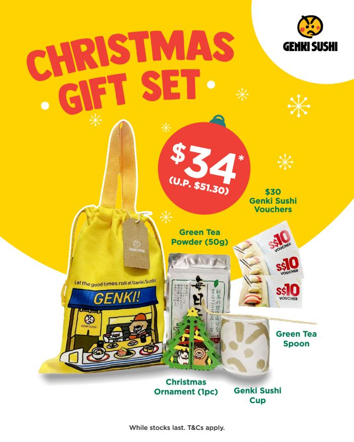 Genki Sushi Christmas Gift Set: $30 Vouchers + Genki Goodies for $34 Genki Sushi Christmas Gift Set: $30 Vouchers + Genki Goodies for $34