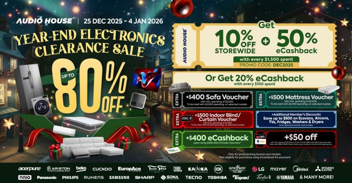 Audio House Year-End Electronics Clearance Sale: Up to 80% Off (25 Dec 2025 - 4 Jan 2026) Audio House Year-End Electronics Clearance Sale: Up to 80% Off (25 Dec 2025 - 4 Jan 2026)