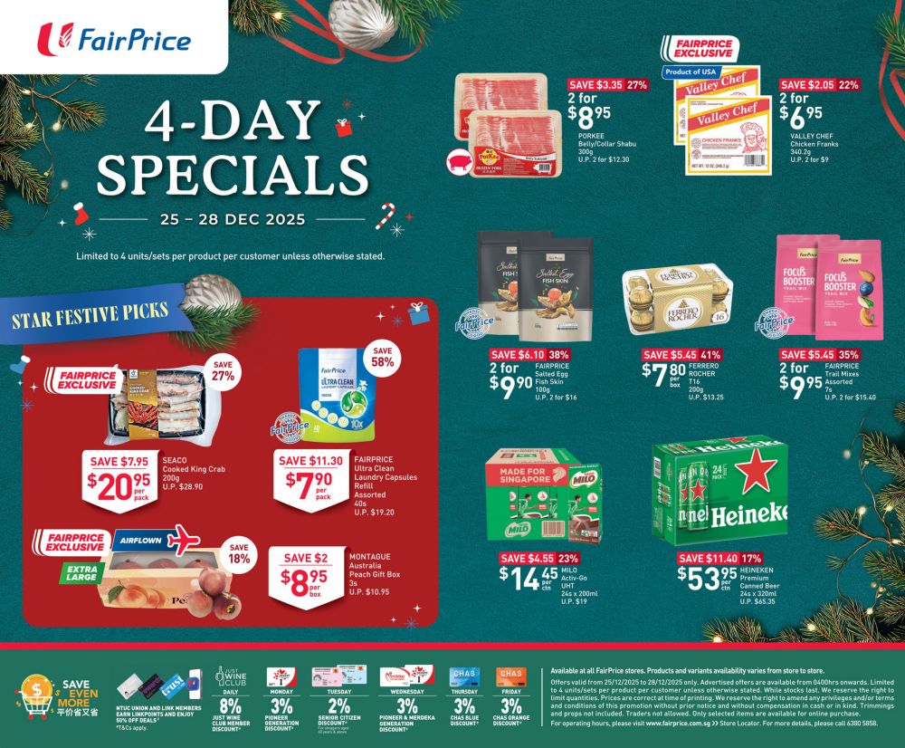 NTUC FairPrice 4-Day Specials Promotion: Christmas Grocery Deals (25–28 Dec 2025) NTUC FairPrice 4-Day Specials Promotion: Christmas Grocery Deals (25–28 Dec 2025)