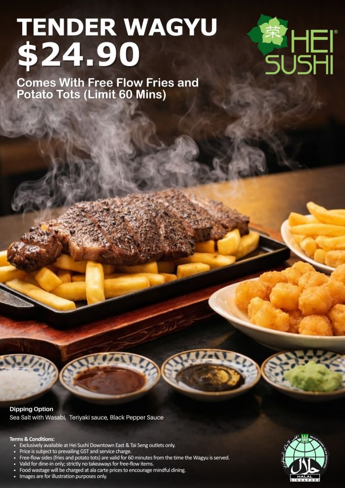 Hei Sushi Tender Wagyu Feast: $24.90 Set + Free Flow Sides (2-31 Jan 2026) Hei Sushi Tender Wagyu Feast: $24.90 Set + Free Flow Sides (2-31 Jan 2026)