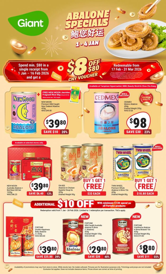 Giant Abalone Specials: Buy 1 Get 1 Free & Deals from $8.80 (1-4 Jan 2026) Giant Abalone Specials: Buy 1 Get 1 Free & Deals from $8.80 (1-4 Jan 2026)