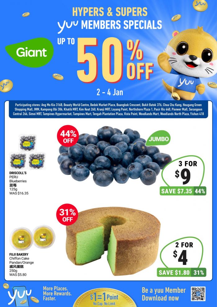 Giant yuu Members Special: Blueberries 3 for $9 & Chiffon Cake Deal (2-4 Jan 2026) Giant yuu Members Special: Blueberries 3 for $9 & Chiffon Cake Deal (2-4 Jan 2026)
