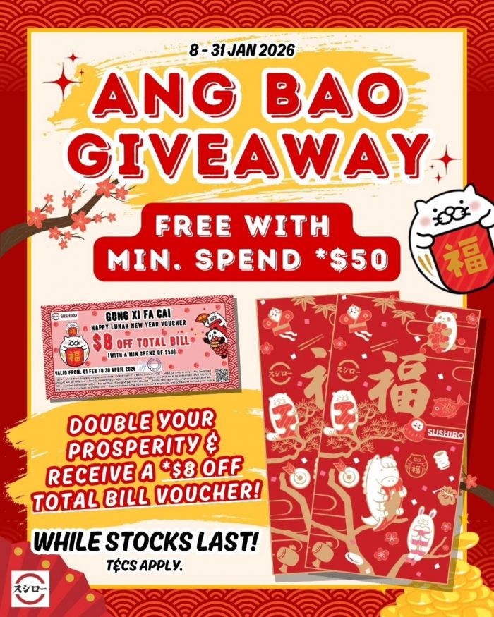 Sushiro Singapore Ang Bao Giveaway: Free Red Packets + $8 Voucher (8-31 Jan 2026) Sushiro Singapore Ang Bao Giveaway: Free Red Packets + $8 Voucher (8-31 Jan 2026)