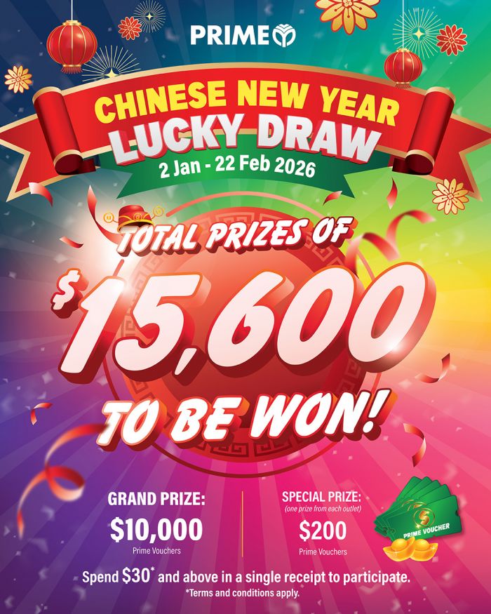 Prime Supermarket CNY Lucky Draw: Win $10,000 Vouchers (2 Jan - 22 Feb 2026) Prime Supermarket CNY Lucky Draw: Win $10,000 Vouchers (2 Jan - 22 Feb 2026)