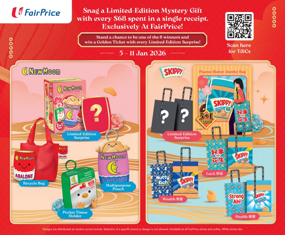 NTUC FairPrice CNY Promo: Free Mystery Gift & Win Golden Ticket (5-11 Jan 2026) NTUC FairPrice CNY Promo: Free Mystery Gift & Win Golden Ticket (5-11 Jan 2026)