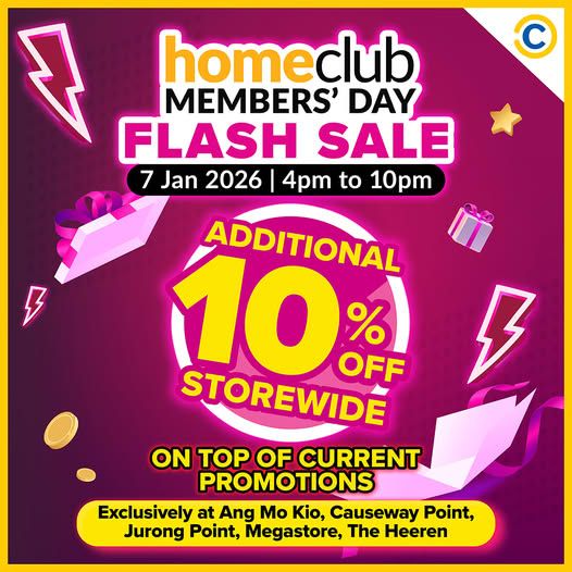 COURTS HomeClub Members Day Flash Sale: Extra 10% Off Storewide (7 Jan 2026) COURTS HomeClub Members Day Flash Sale: Extra 10% Off Storewide (7 Jan 2026)