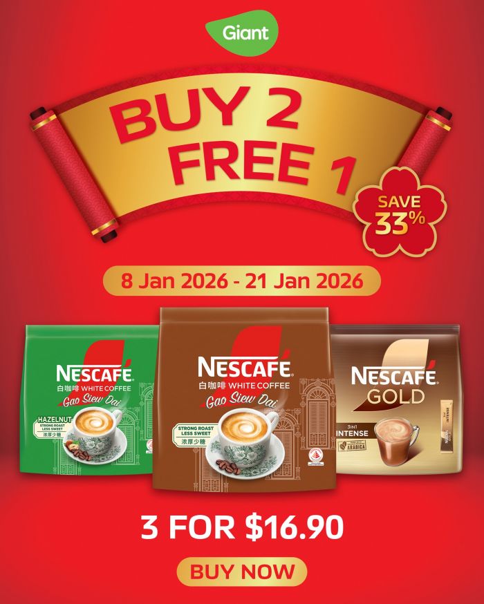 Giant NESCAFÉ CNY Special: Buy 2 Free 1 White Coffee & Gold 3in1 (8-21 Jan 2026) Giant NESCAFÉ CNY Special: Buy 2 Free 1 White Coffee & Gold 3in1 (8-21 Jan 2026)
